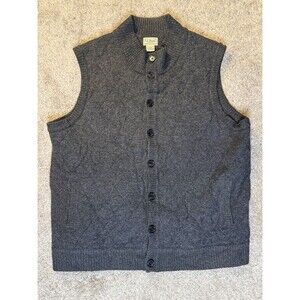 LL Bean Men L Quilted Vest Wool Button Up Sleeveless Charcoal Gray Layer Winter